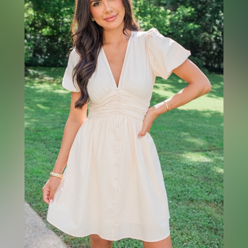 Pink Lily Cream Puff Sleeve Dress
